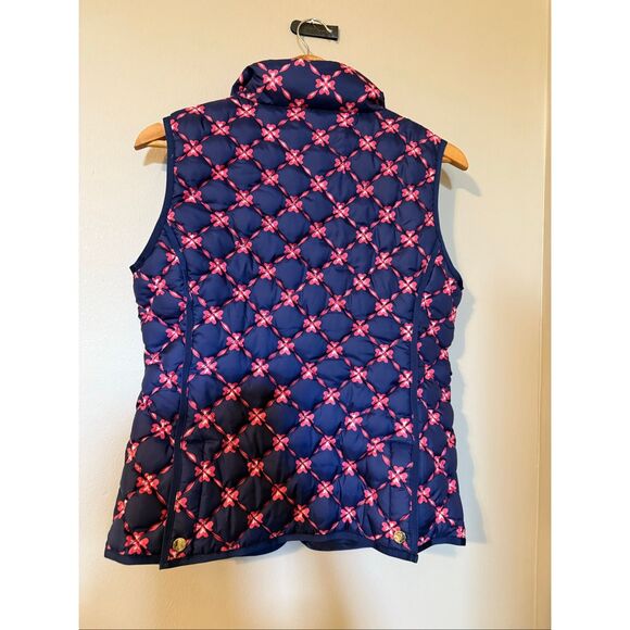 Draper James Size M Quilted Puffer Vest Blue Pink Floral Preppy Casual Layer - Picture 4 of 8